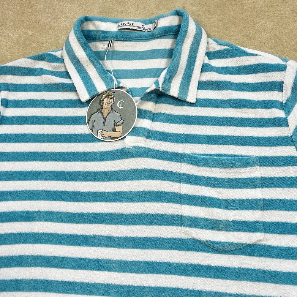 Criquet Terry Cloth Polo Shirt Men XXL Pocket Short Sleeve Golf Open Collar